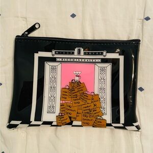 Bloomingdale's Black Cosmetic Bag with Pink and Brown Accents